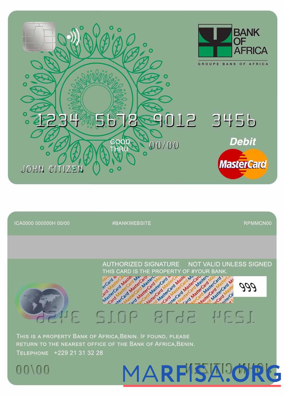 Realistic Benin Bank of Africa mastercard example